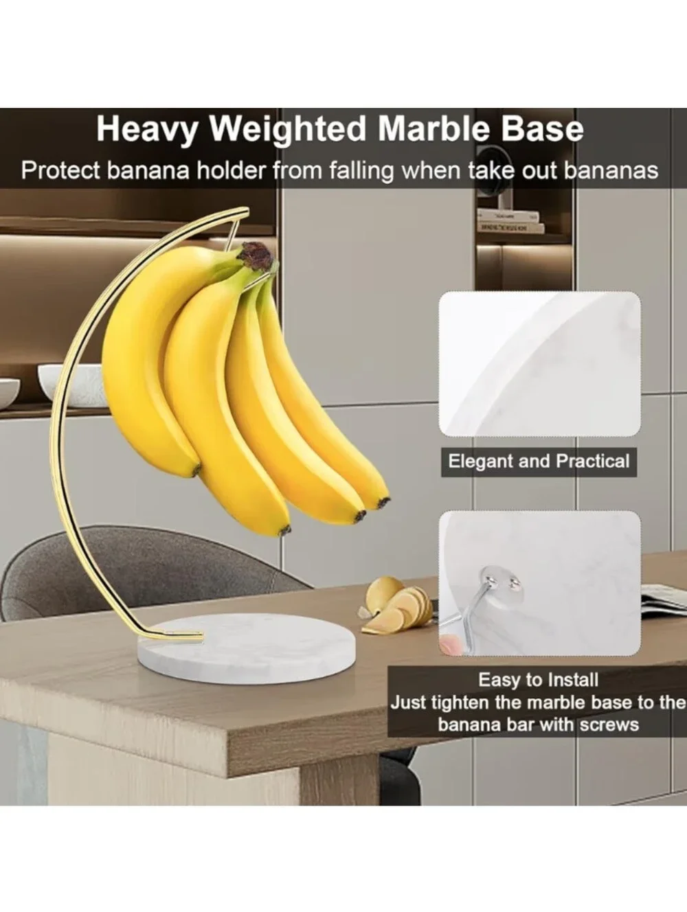Livabber NWT Marble Freestanding Banana Holder With Gold Tone Tree Hook